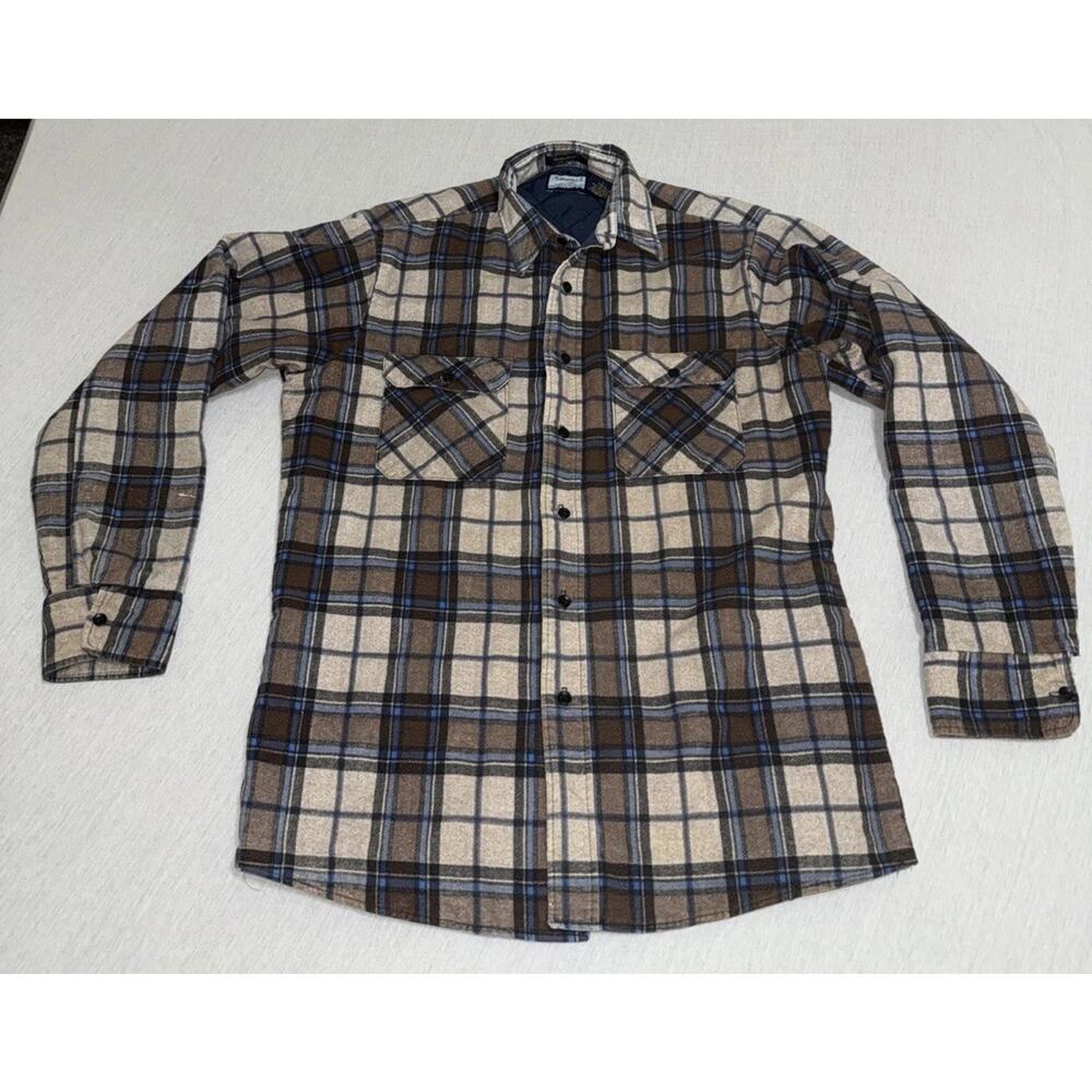 Vintage Sears Fieldmaster Insulated Men L Tall Plaid Flannel Perma Prest 80s